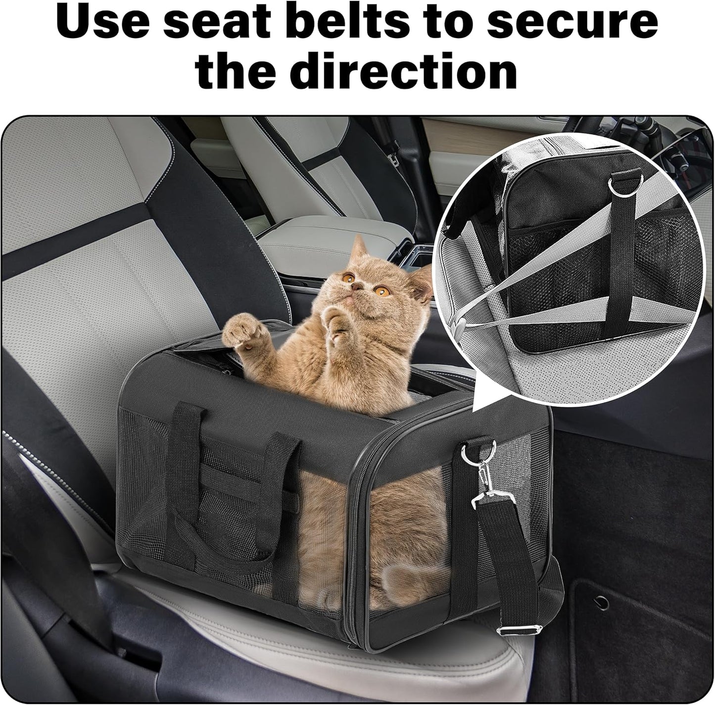 Pet Travel Carrier Soft Sided Portable Bag for Cats, Small Dogs, Kittens or Puppies, Collapsible, Durable, Airline Approved, Travel Friendly (Grey, 17.0" L X 10.0" W X 11.0" H) (Black)