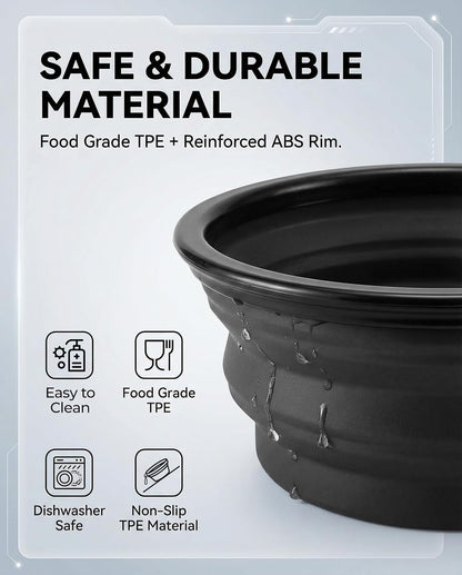 Collapsible Dog Bowls for Travel, 2-Pack Dog Portable Water Bowl for Dogs Cats Pet Foldable Feeding Watering Dish for Traveling Camping with Carabiners, BPA Free (Black+Grey, Medium)