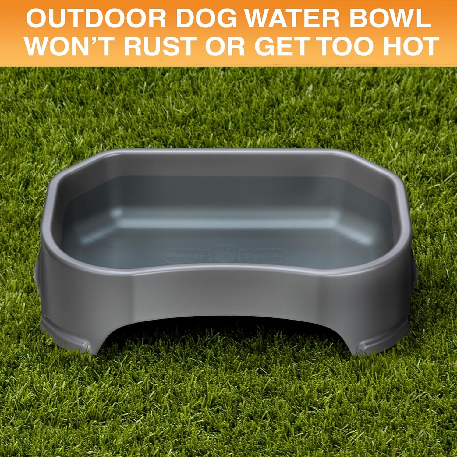 Extra Large Water Bowl for Dogs, Outdoor Dog Water Bowl (1.25 Gallon XL Capacity), Big Trough Style Food Dish for Indoors or Outside, No Spill Large Dog Bowls, Gunmetal Grey